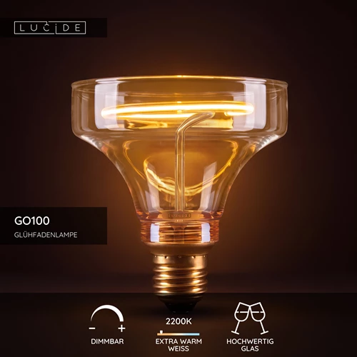 Lucide GO100 - Glühfadenlampe - Ø 10 cm - LED Dim. - E27 - 1x4W 2200K - Amber - USP